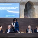 Le Conseil d'Etat vaudois au complet est venu présenter mercredi à la presse son projet de budget 2026. KEYSTONE/CYRIL ZINGARO